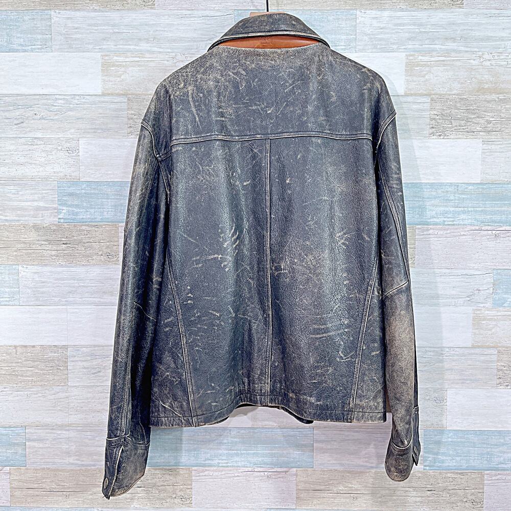 Timberland 100% Cowhide Leather Distressed Jacket Brown Zip Up Vintage Mens XL - Picture 5 of 10
